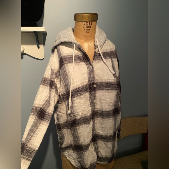American Eagle Outfitters Tops - Women’s Grey and White Flannel Hoodie